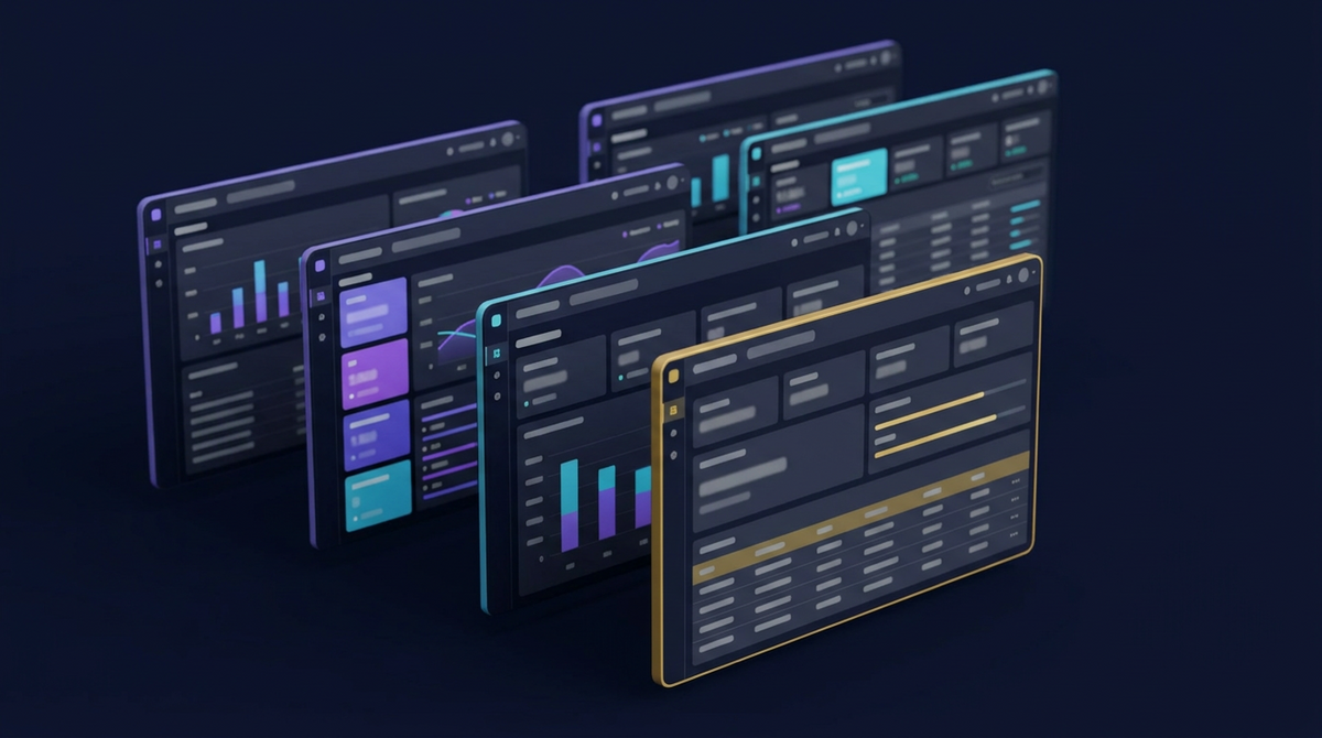 Multiple dashboard screens layered together showing the complete pack